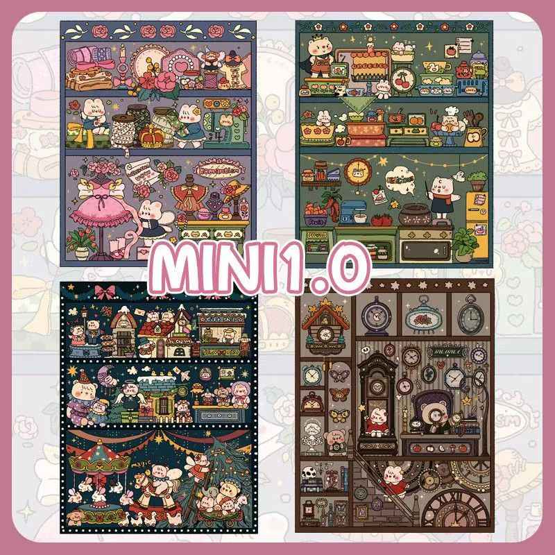 Cute Bunny Mini 1.0 – 3D Miniature Sticker Scenes - 4 Theme Sets