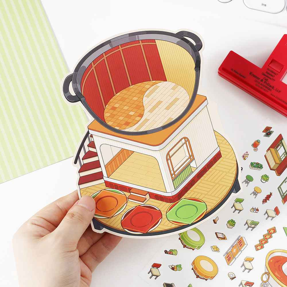Cute Bunny Store 8.0 – Mini Shop Series 3D Sticker Scenes – 4 Theme Sets: Hot Pot Restaurant | Dessert Shop | Burger Shop | Sushi Bar