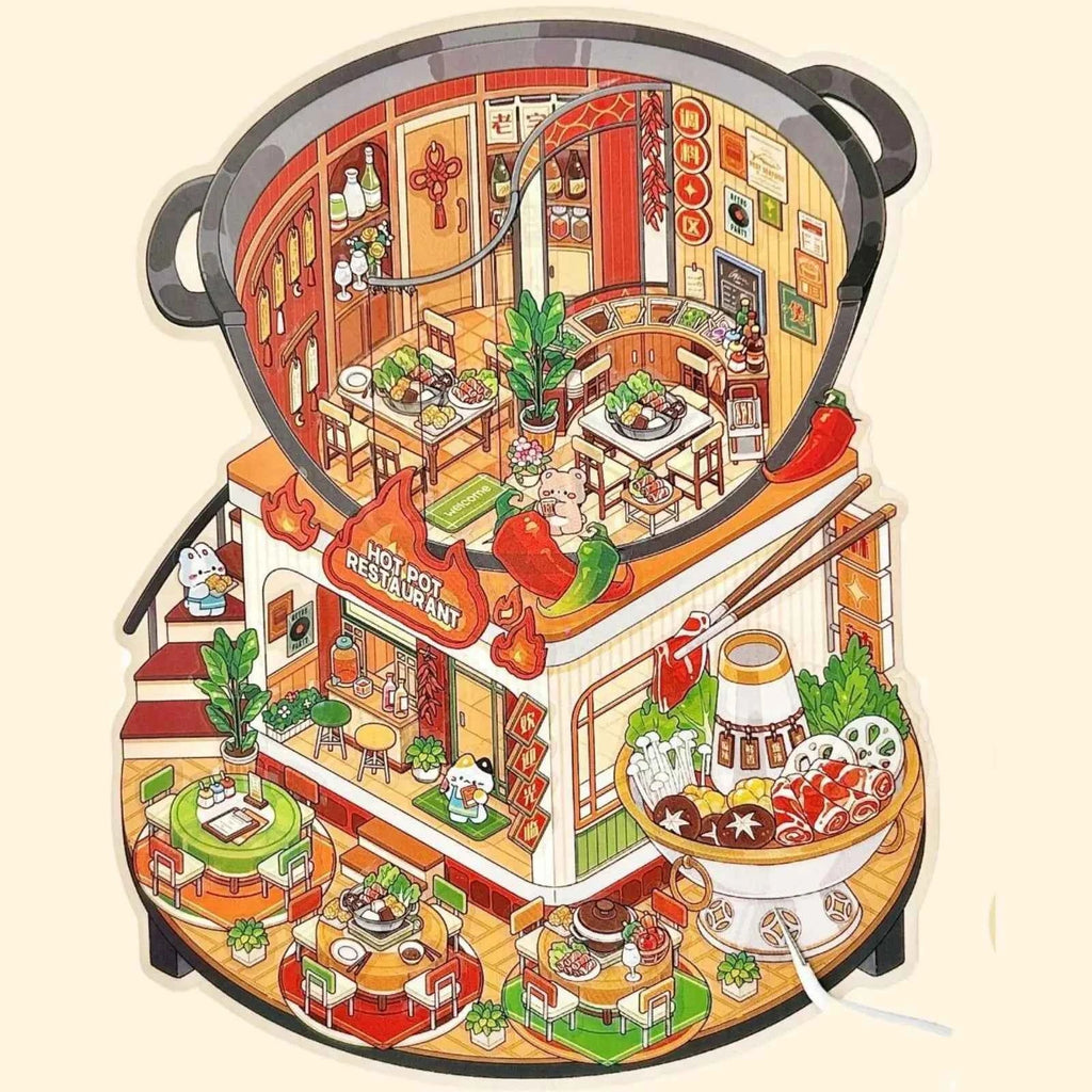 Cute Bunny Store 8.0 – Mini Shop Series 3D Sticker Scenes – 4 Theme Sets: Hot Pot Restaurant | Dessert Shop | Burger Shop | Sushi Bar