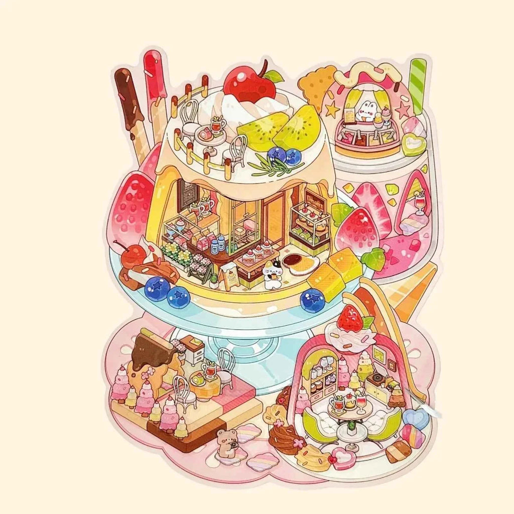 Cute Bunny Store 8.0 – Mini Shop Series 3D Sticker Scenes – 4 Theme Sets: Hot Pot Restaurant | Dessert Shop | Burger Shop | Sushi Bar
