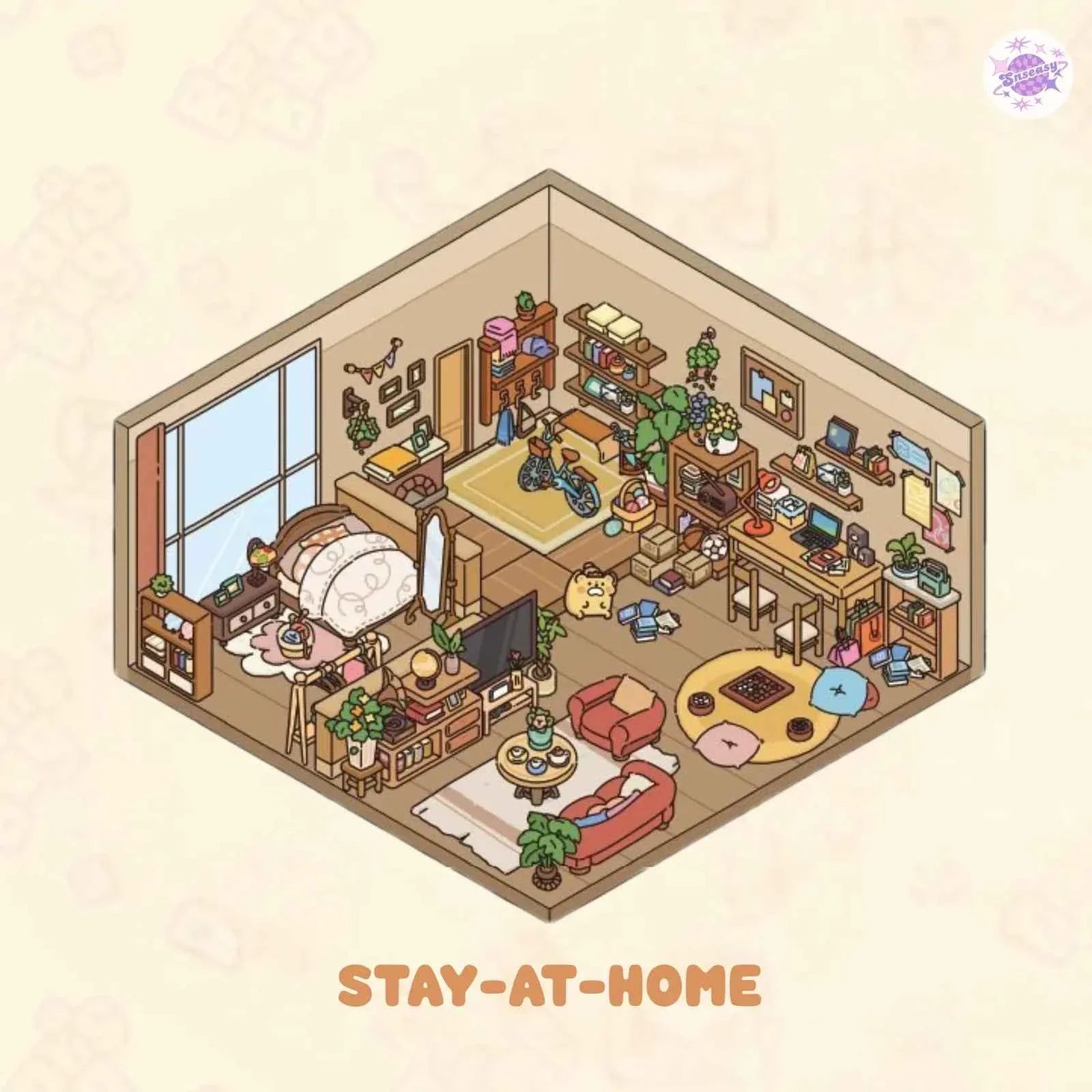 A Day with Cute Bear – 3D Scene Sticker with Bonus Magnetic Sheet – 4 Theme Sets: Stay-at-Home | Work | Camping | Desserts