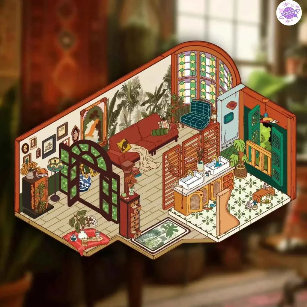 Nanyang Series – 3D Miniature Sticker Scenes - 5 Theme Sets: Nanyang Living Room | Nanyang Foyer | Nanyang Bedroom | Nanyang Kitchen | Van Gogh Studio