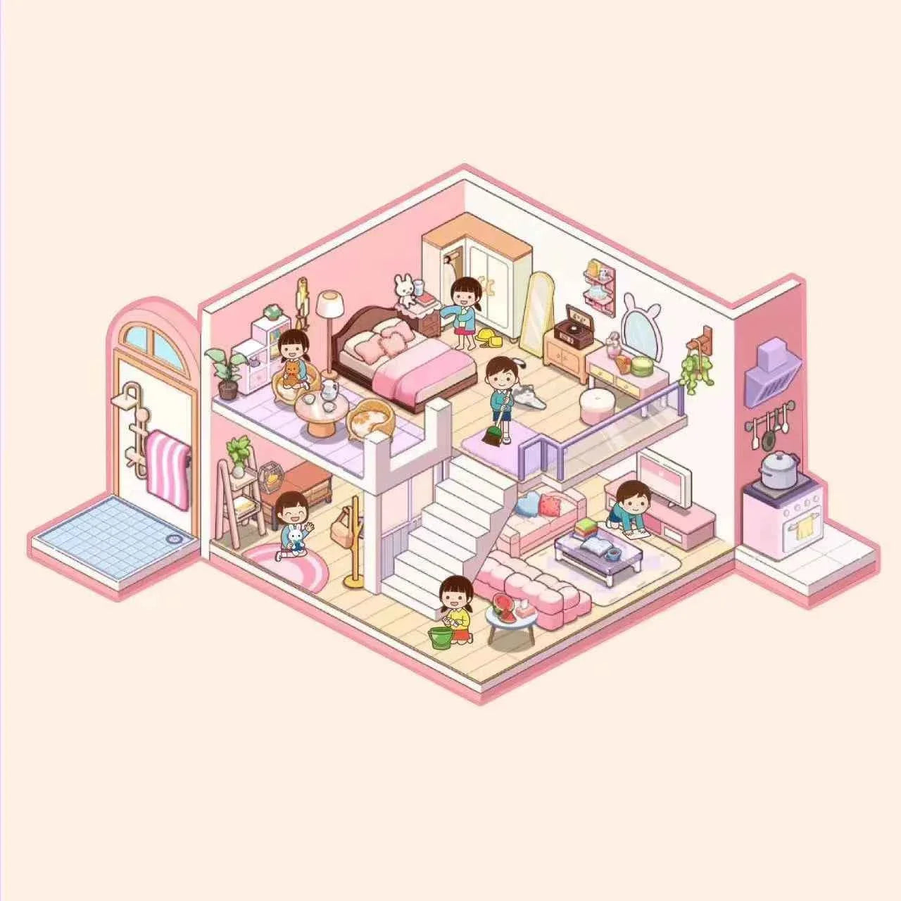 Childhood Dreams 3D Isometric Room Stickers - 4 Theme Sets: Pool Party | Arcade | Pink Loft | Dessert Street