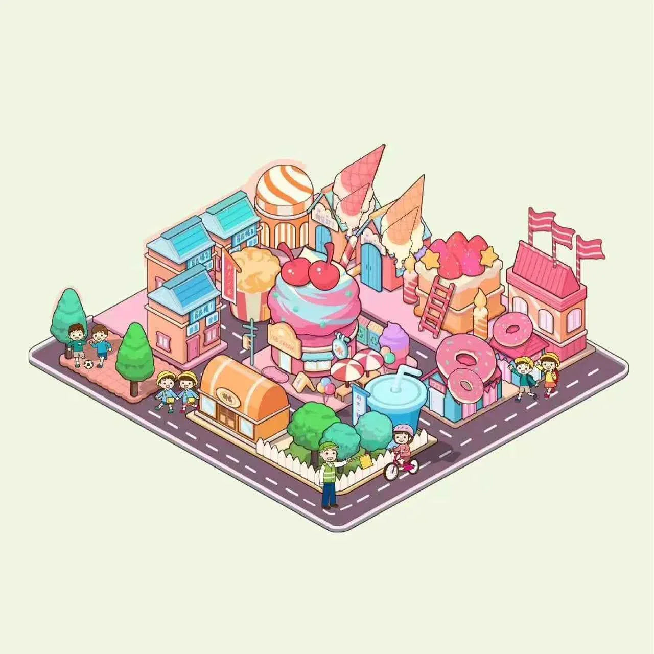Childhood Dreams 3D Isometric Room Stickers - 4 Theme Sets: Pool Party | Arcade | Pink Loft | Dessert Street