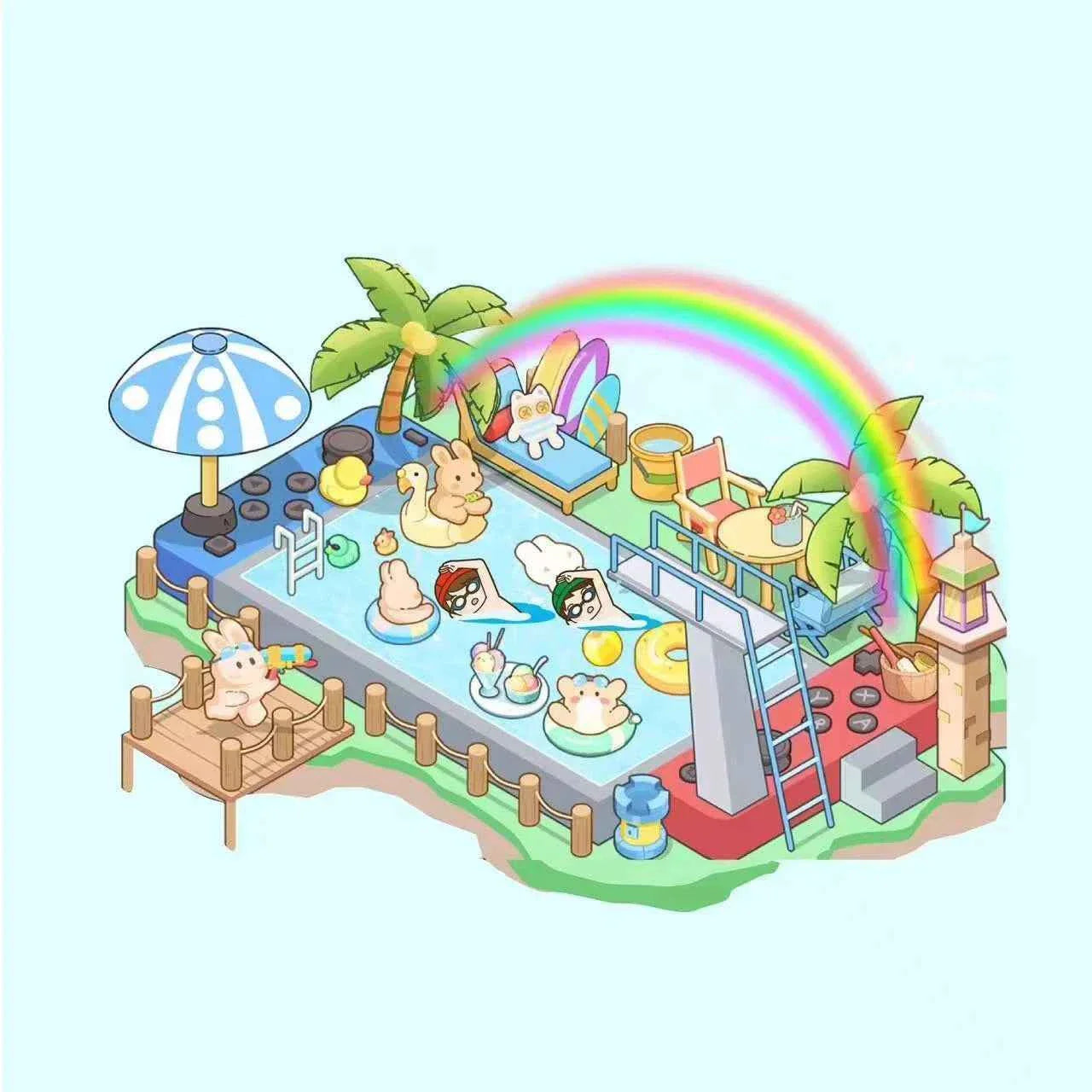 Childhood Dreams 3D Isometric Room Stickers - 4 Theme Sets: Pool Party | Arcade | Pink Loft | Dessert Street