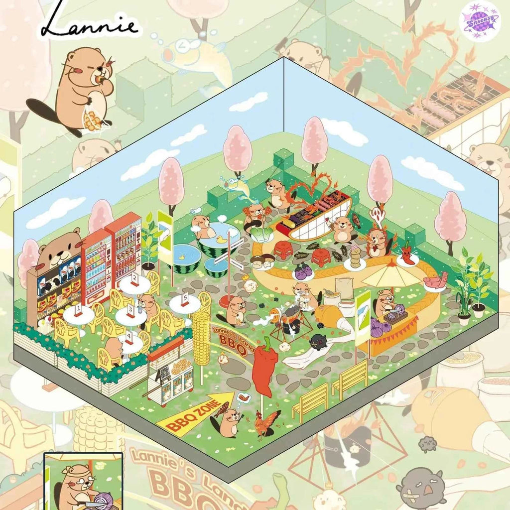 River Beaver Lanny – 3D Miniature Sticker Scenes - 4 Theme Sets: Riverside Market | BBQ Ground | Wetland Park | Ecology Garden