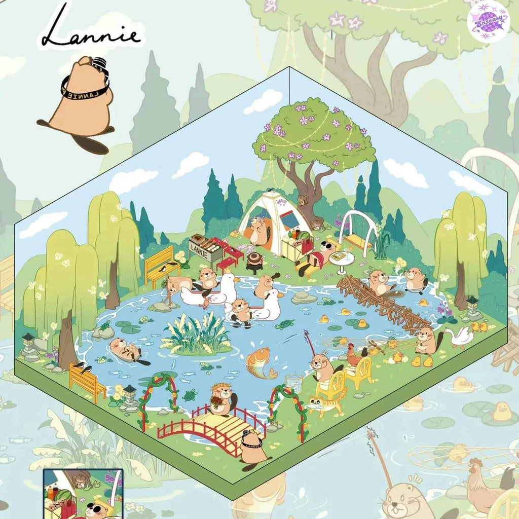 River Beaver Lanny – 3D Miniature Sticker Scenes - 4 Theme Sets: Riverside Market | BBQ Ground | Wetland Park | Ecology Garden