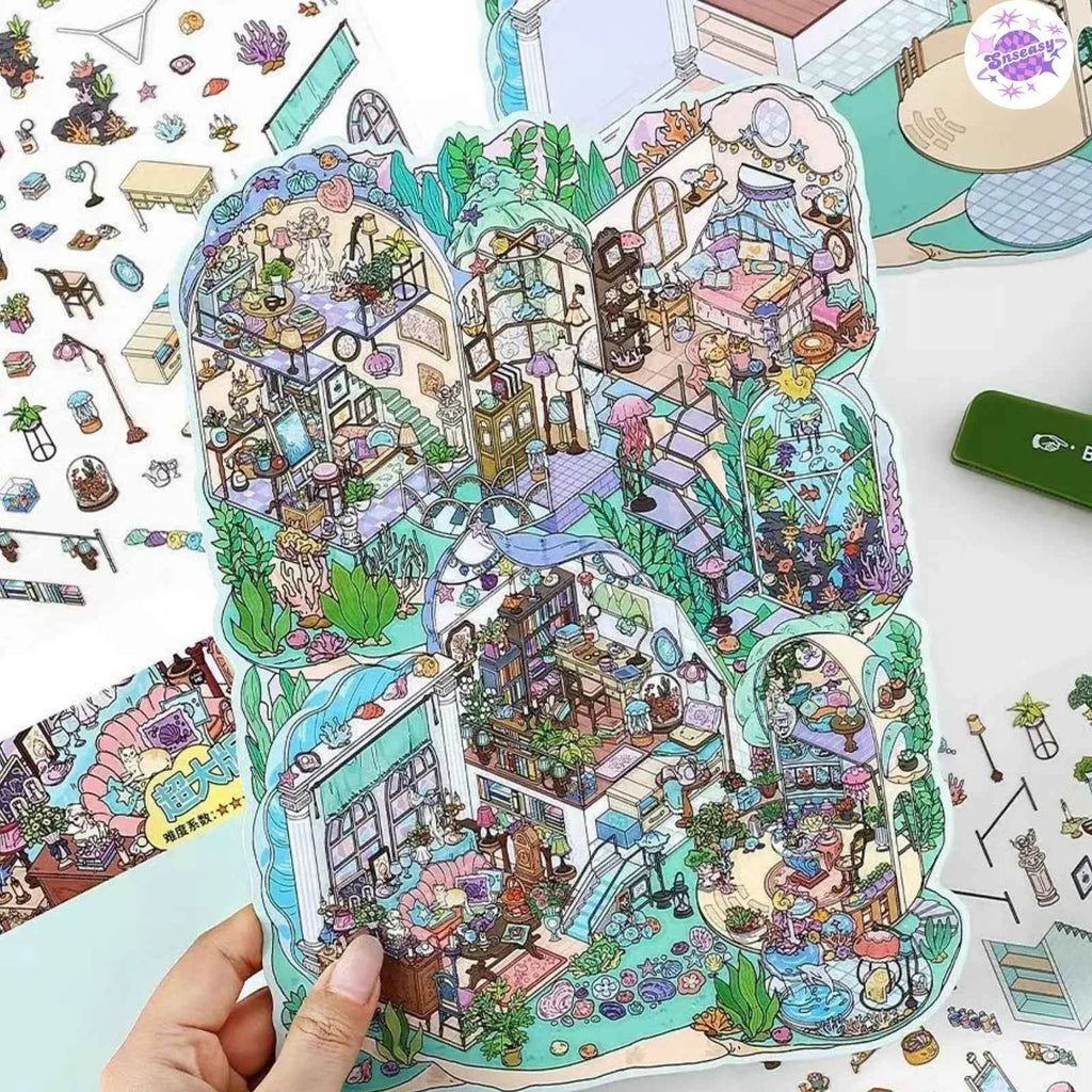 Plus My Cottage 5.0 – 3D Miniature Sticker Scenes - 2 Theme Sets: Forest Cottage | Underwater Town