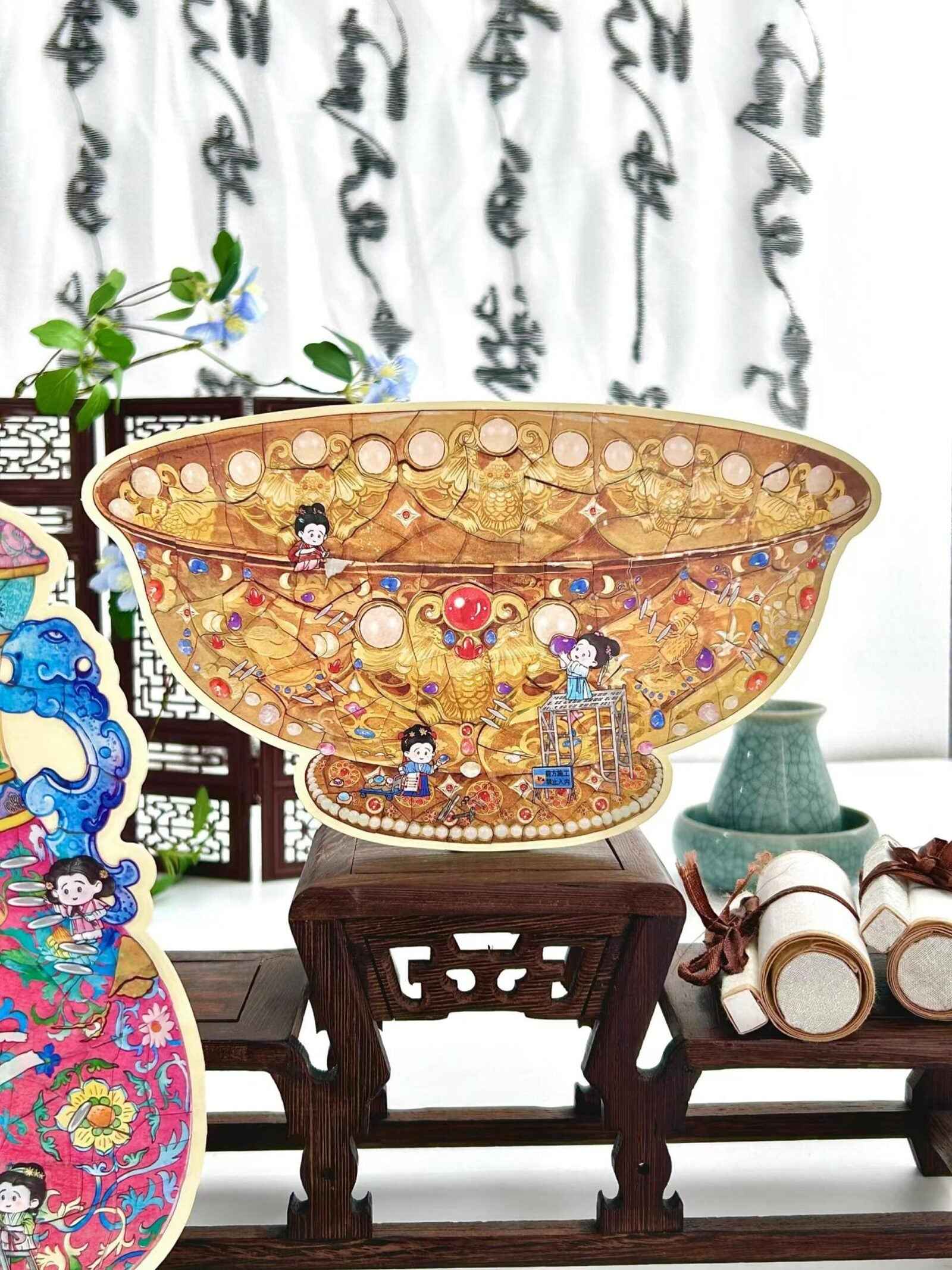 Plus Antique Restoration – 3D Miniature Scene Stickers – 6 Theme: Golden Bowl | Wishful Vase | Ancient Censer | Vintage Wine Pot | Blue-and-White Porcelain Vase | Phoenix Crown