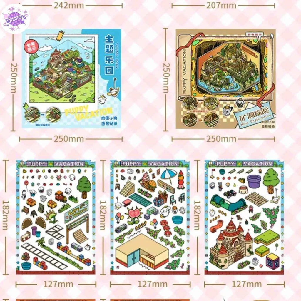 Plus Puppy Vacation 5.0 – 3D Miniature Sticker Scenes - 2 Theme Sets: Mine Adventure | Theme Park