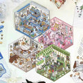 Forest Animal 3D Stickers - 4 Theme Sets: Coffee Cat Loft | Pink Hut | Penguin Ice Cream Hut | Bunny Store