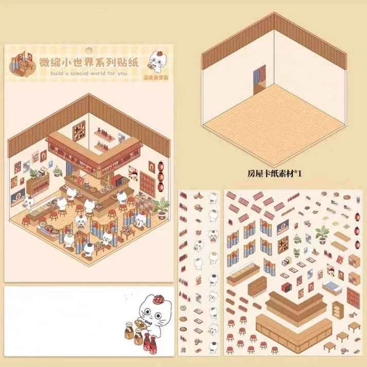 Miniature World 3D Scene Stickers - 4 Theme Sets: Izakaya | Convenience Store | Fresh Fruit | Bakery Shop
