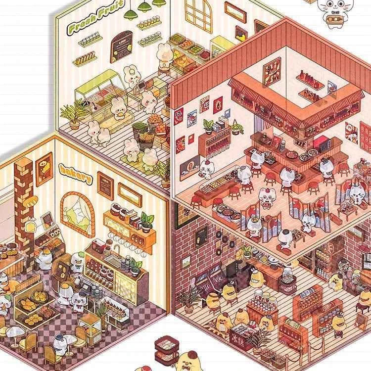 Miniature World 3D Scene Stickers - 4 Theme Sets: Izakaya | Convenience Store | Fresh Fruit | Bakery Shop