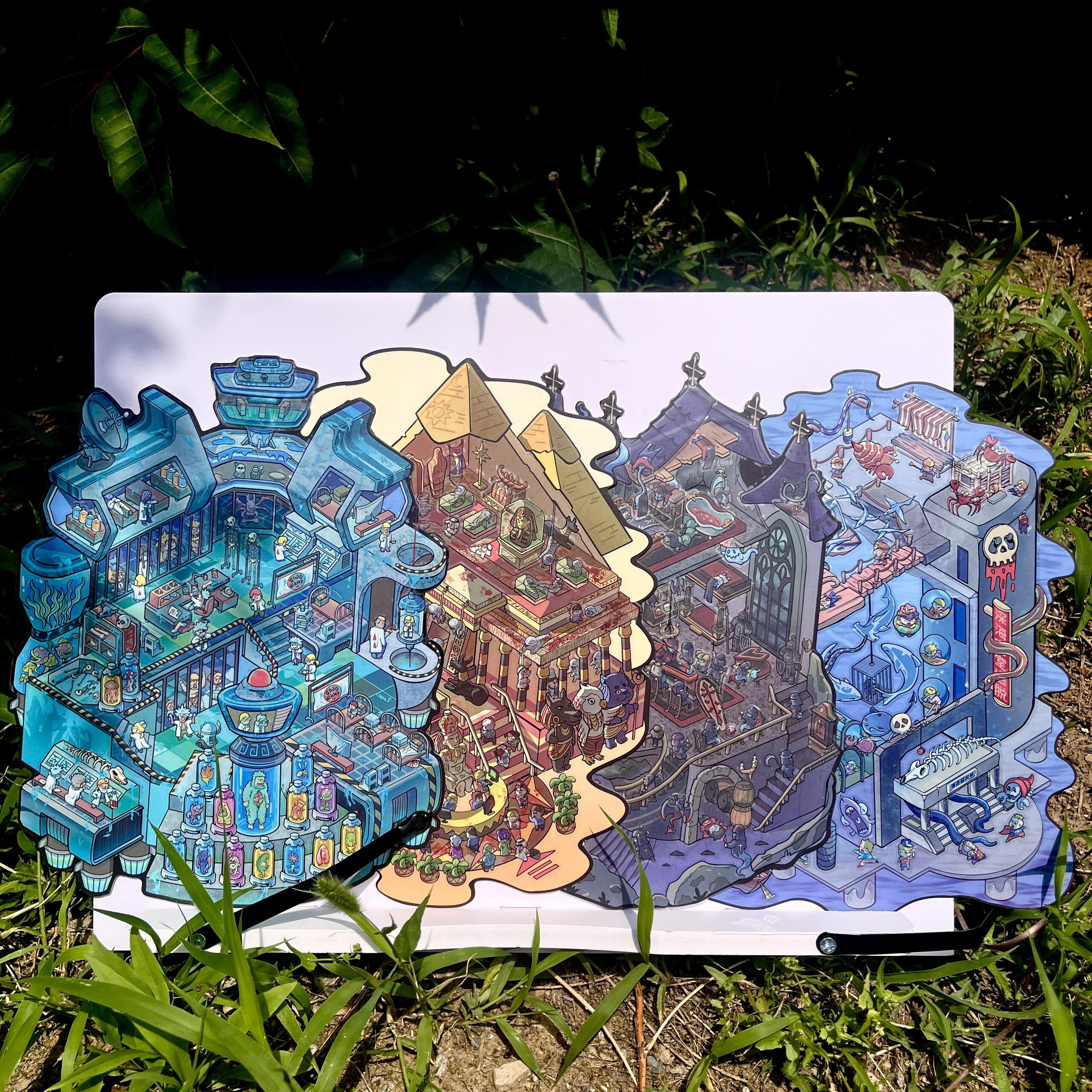 Horror Adventure – 3D Miniature Scene Stickers (Plus Size) – 4 Theme Sets: Bio Lab | Cursed Pyramid | Haunted Aquarium | Ghost Castle