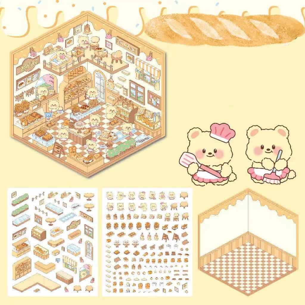 Cute Animal 3D Room Stickers - 4 Theme Sets: Pink Pony House | Bear Bakery | Puppy Restaurant | Capybara Supermarket