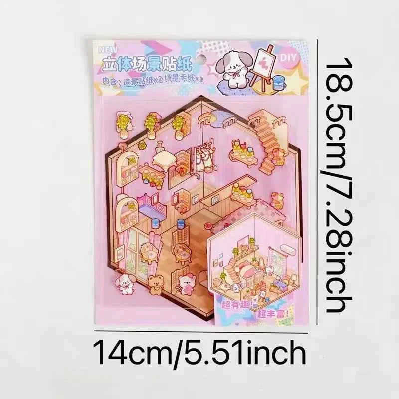Korean Style Puppy 3D Room Stickers - 4 Theme Sets: Puppy Clothing Shop | Puppy House | Puppy Dessert Shop | Puppy Library