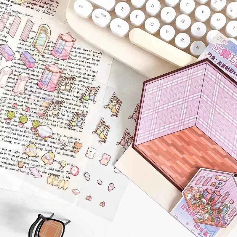 Korean Style Puppy 3D Room Stickers - 4 Theme Sets: Puppy Clothing Shop | Puppy House | Puppy Dessert Shop | Puppy Library