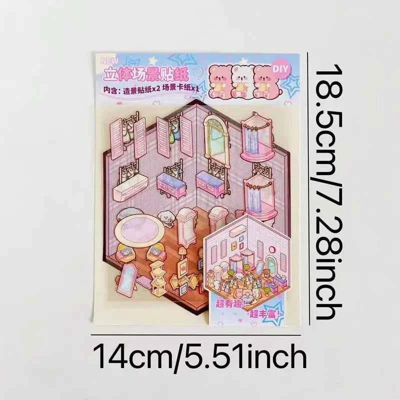 Korean Style Puppy 3D Room Stickers - 4 Theme Sets: Puppy Clothing Shop | Puppy House | Puppy Dessert Shop | Puppy Library