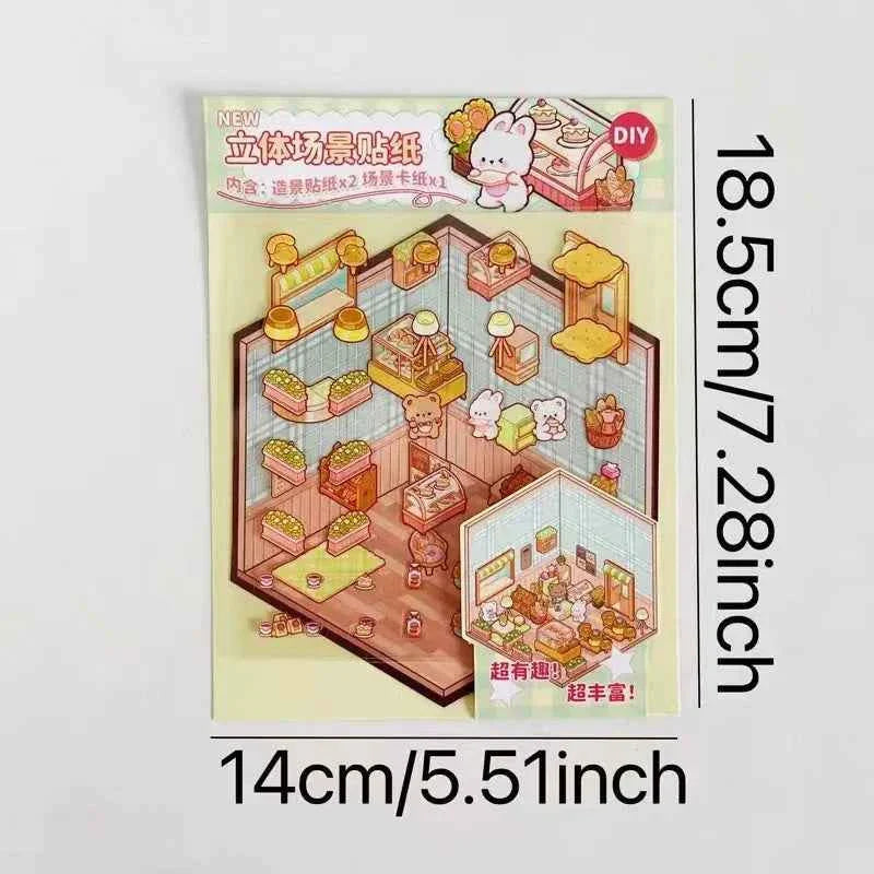 Korean Style Puppy 3D Room Stickers - 4 Theme Sets: Puppy Clothing Shop | Puppy House | Puppy Dessert Shop | Puppy Library