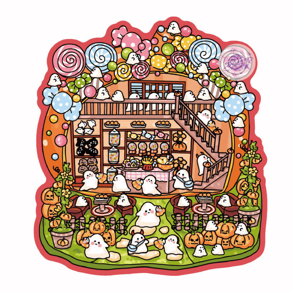 Halloween Ghost Party 3D Sticker Scenes | 4 Theme Sets: Halloween Party | Ghost Candy House | Ghost Feast | Ghost Concert