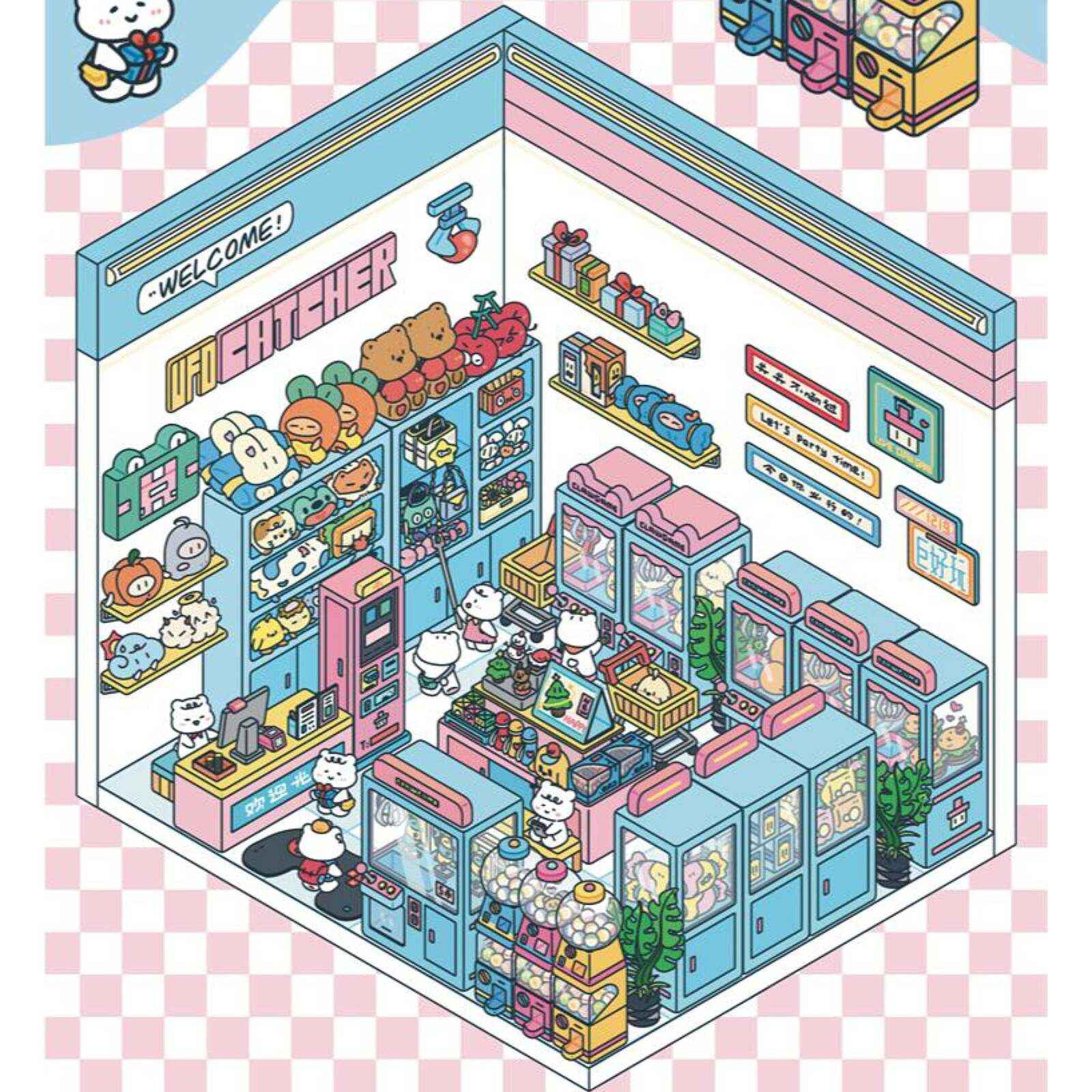 Migi's Happy Summer 3D Room Stickers - 9 Theme Sets: Work Time | Bookstore | Crane Game | Night Market | Izakaya | Tea Restaurant | Sweet Shop | Burger Shop | Hot Pot Restaurant