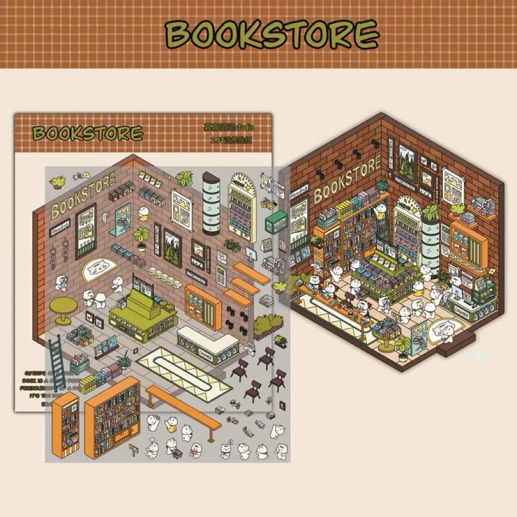 Migi's Happy Summer 3D Room Stickers - 9 Theme Sets: Work Time | Bookstore | Crane Game | Night Market | Izakaya | Tea Restaurant | Sweet Shop | Burger Shop | Hot Pot Restaurant