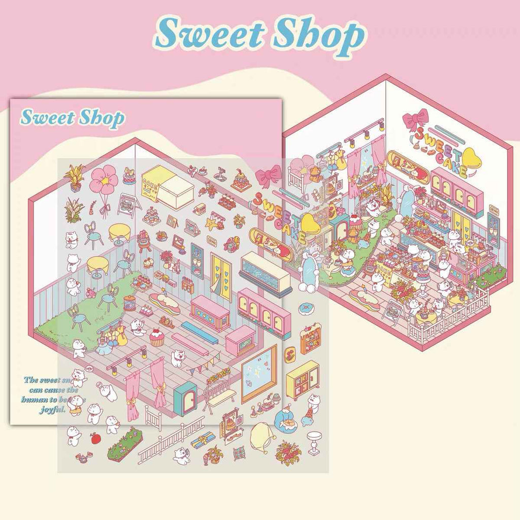 Migi's Happy Summer 3D Room Stickers - 9 Theme Sets: Work Time | Bookstore | Crane Game | Night Market | Izakaya | Tea Restaurant | Sweet Shop | Burger Shop | Hot Pot Restaurant