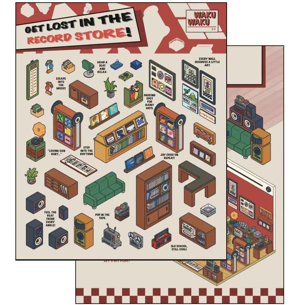 Simulation Business 3D Isometric Room Stickers - 3 Theme Sets: Arcade | Parcel Hub | Record Store