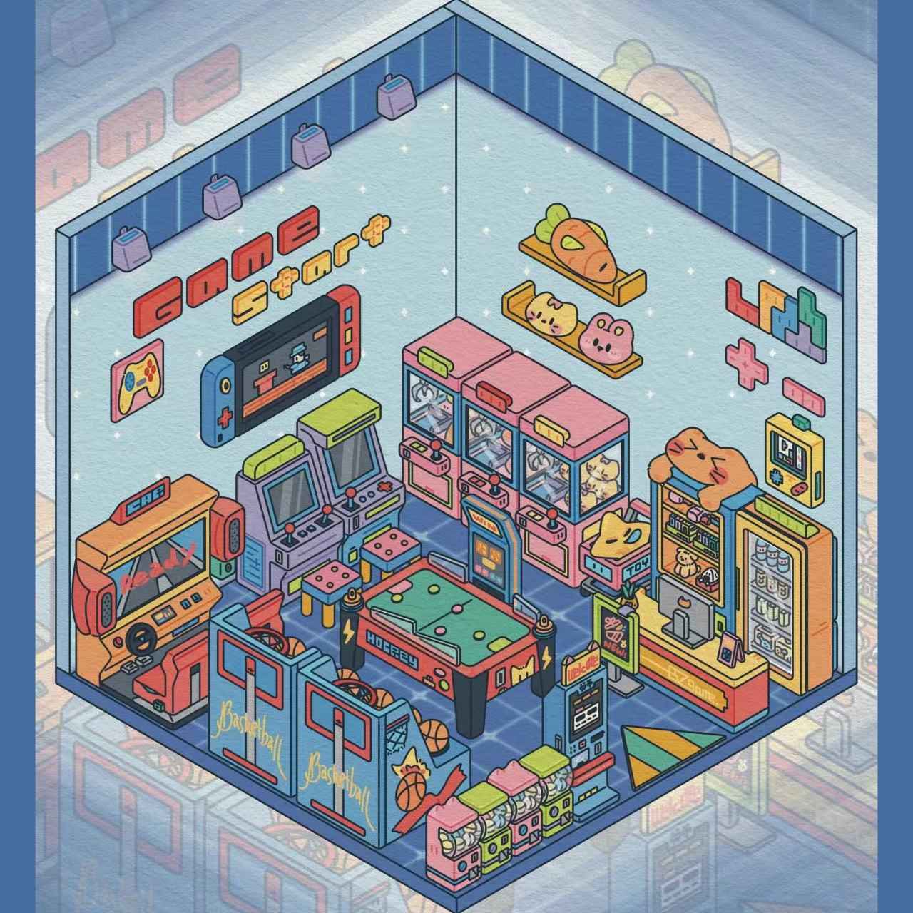 Simulation Business 3D Isometric Room Stickers - 3 Theme Sets: Arcade | Parcel Hub | Record Store
