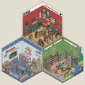 Simulation Business 3D Isometric Room Stickers - 3 Theme Sets: Arcade | Parcel Hub | Record Store