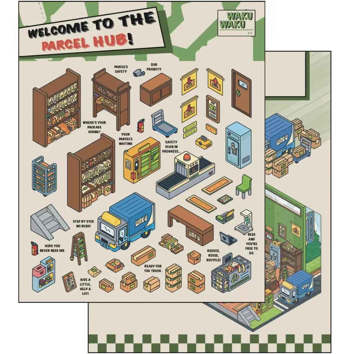 Simulation Business 3D Isometric Room Stickers - 3 Theme Sets: Arcade | Parcel Hub | Record Store