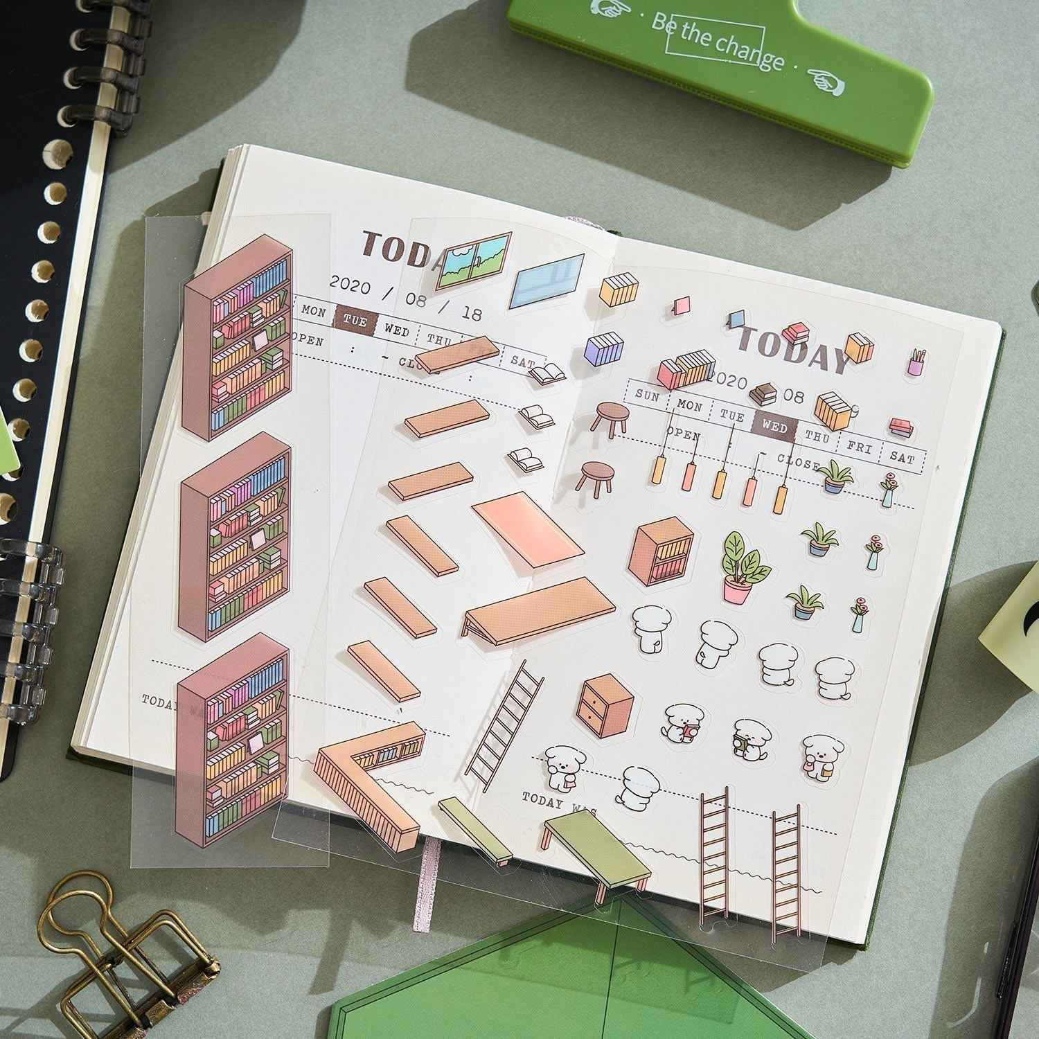 Animal Business 3D Isometric Room Stickers - 4 Theme Sets: Bunny Dessert Shop | Puppy Bookstore | Bear Flower Shop | Kitten Convenience Store