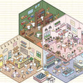 Animal Business 3D Isometric Room Stickers - 4 Theme Sets: Bunny Dessert Shop | Puppy Bookstore | Bear Flower Shop | Kitten Convenience Store