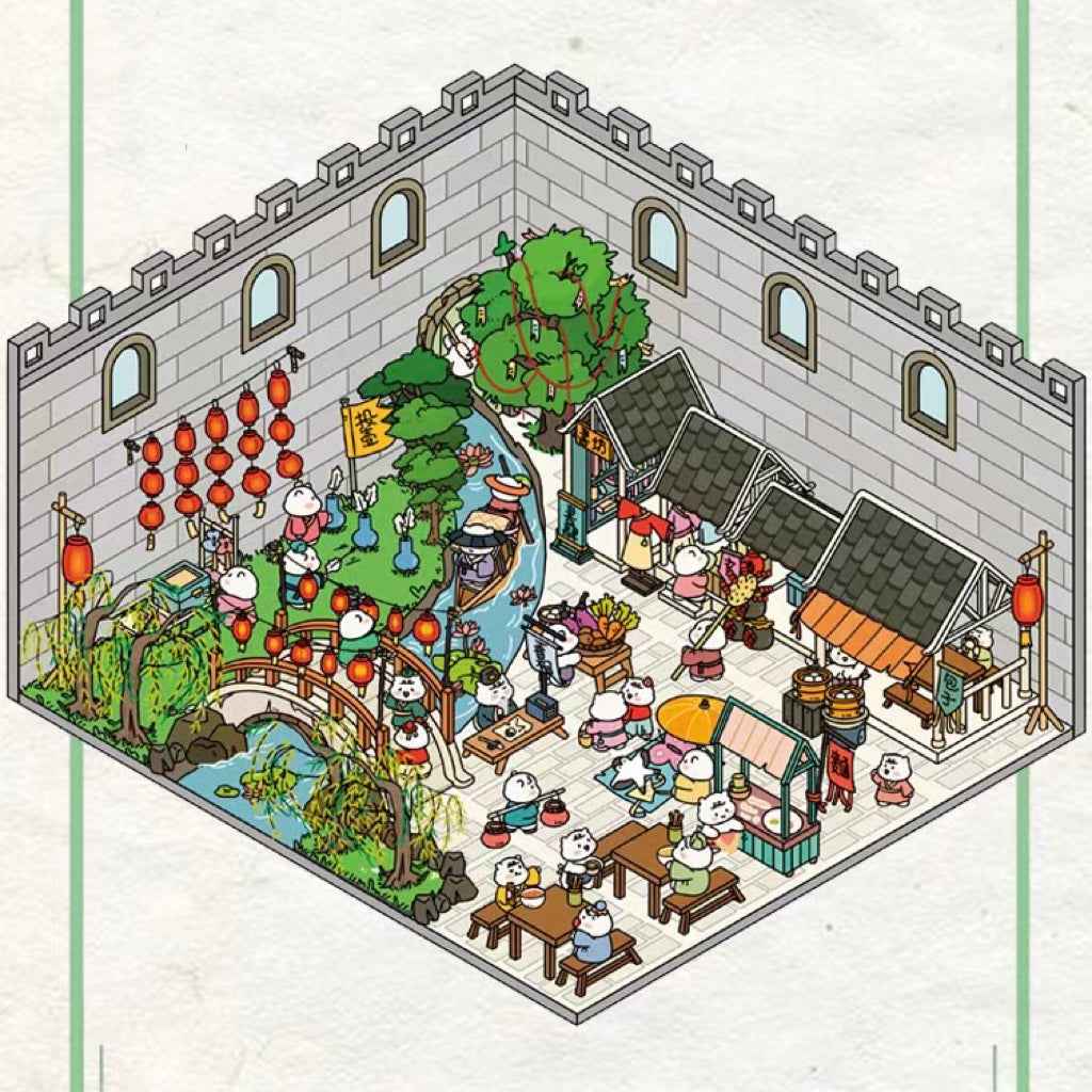 Mysterious Chinese Ancient Architecture 3D Isometric Room Stickers - 2 Theme Sets: Ancient Courtyard | Ancient Marketplace