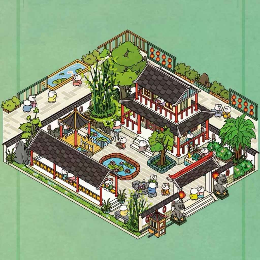 Mysterious Chinese Ancient Architecture 3D Isometric Room Stickers - 2 Theme Sets: Ancient Courtyard | Ancient Marketplace