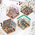 Cute Panda 3D Isometric Room Stickers - 4 Theme Sets: Panda House | Panda Bookstore | Panda Kitchen | Panda Super Shop
