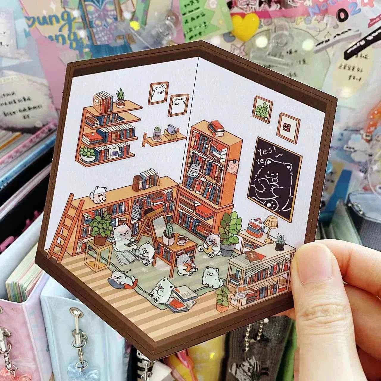 Samoyed's Day 3D Isometric Room Stickers - 6 Theme Sets: Samoyed Grocery Store | Samoyed Library | Samoyed Buffet | Samoyed Bakery Shop | Samoyed Bathroom | Panda Room