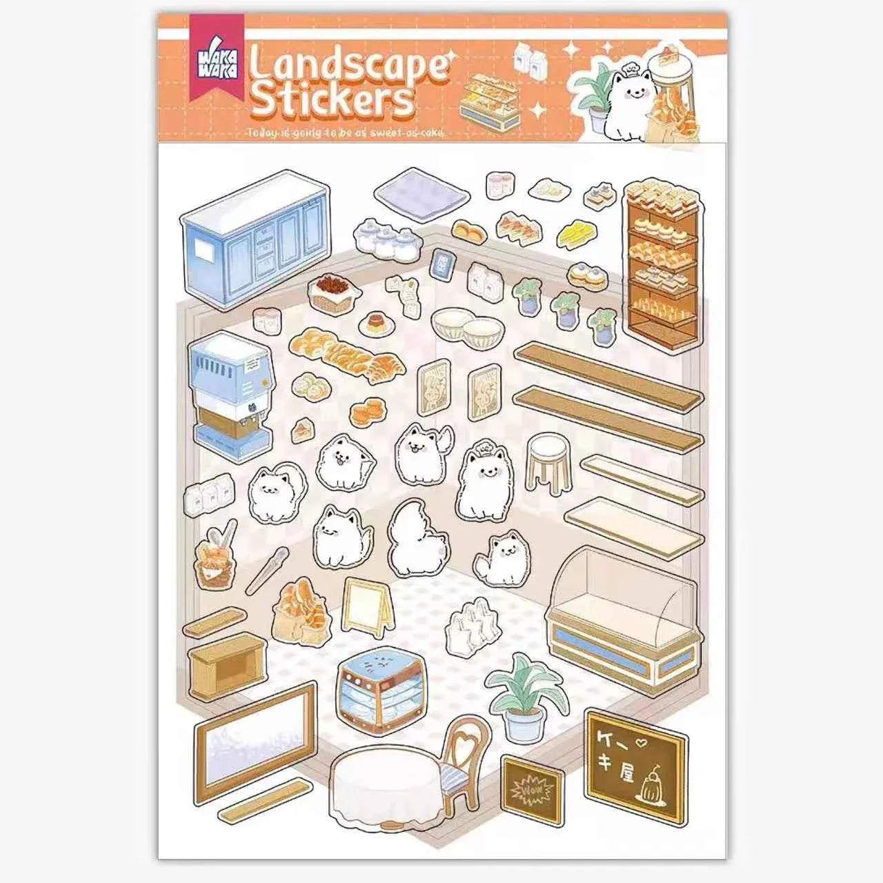 Samoyed's Day 3D Isometric Room Stickers - 6 Theme Sets: Samoyed Grocery Store | Samoyed Library | Samoyed Buffet | Samoyed Bakery Shop | Samoyed Bathroom | Panda Room