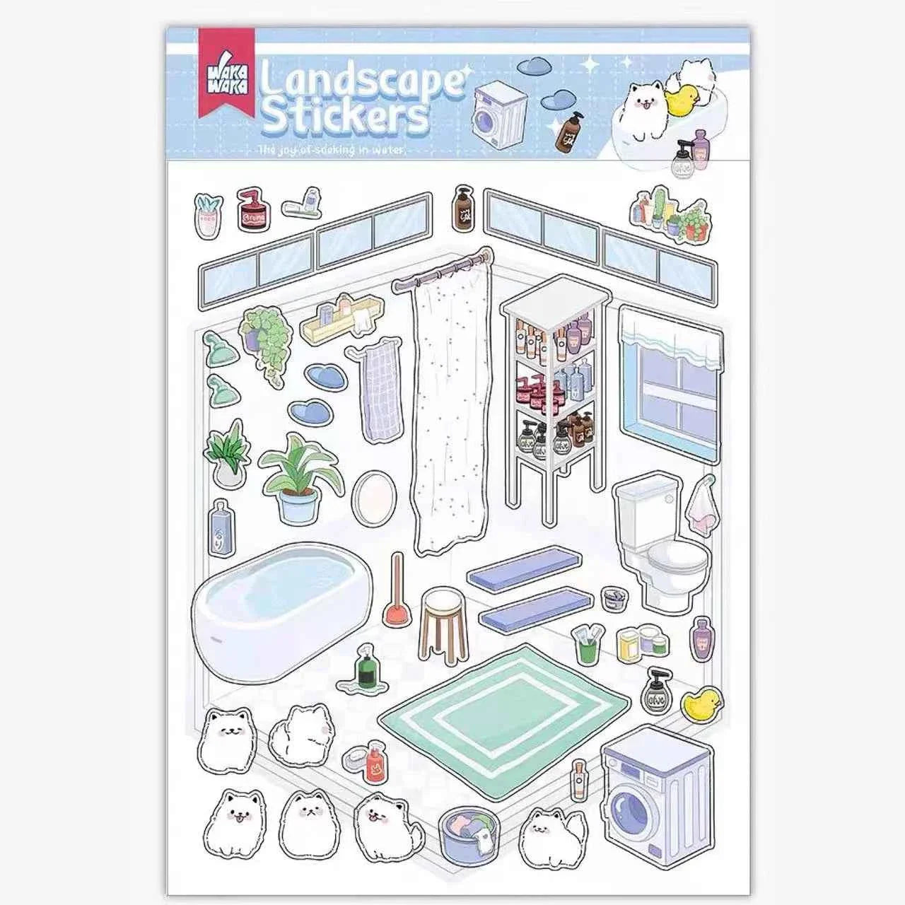 Samoyed's Day 3D Isometric Room Stickers - 6 Theme Sets: Samoyed Grocery Store | Samoyed Library | Samoyed Buffet | Samoyed Bakery Shop | Samoyed Bathroom | Panda Room