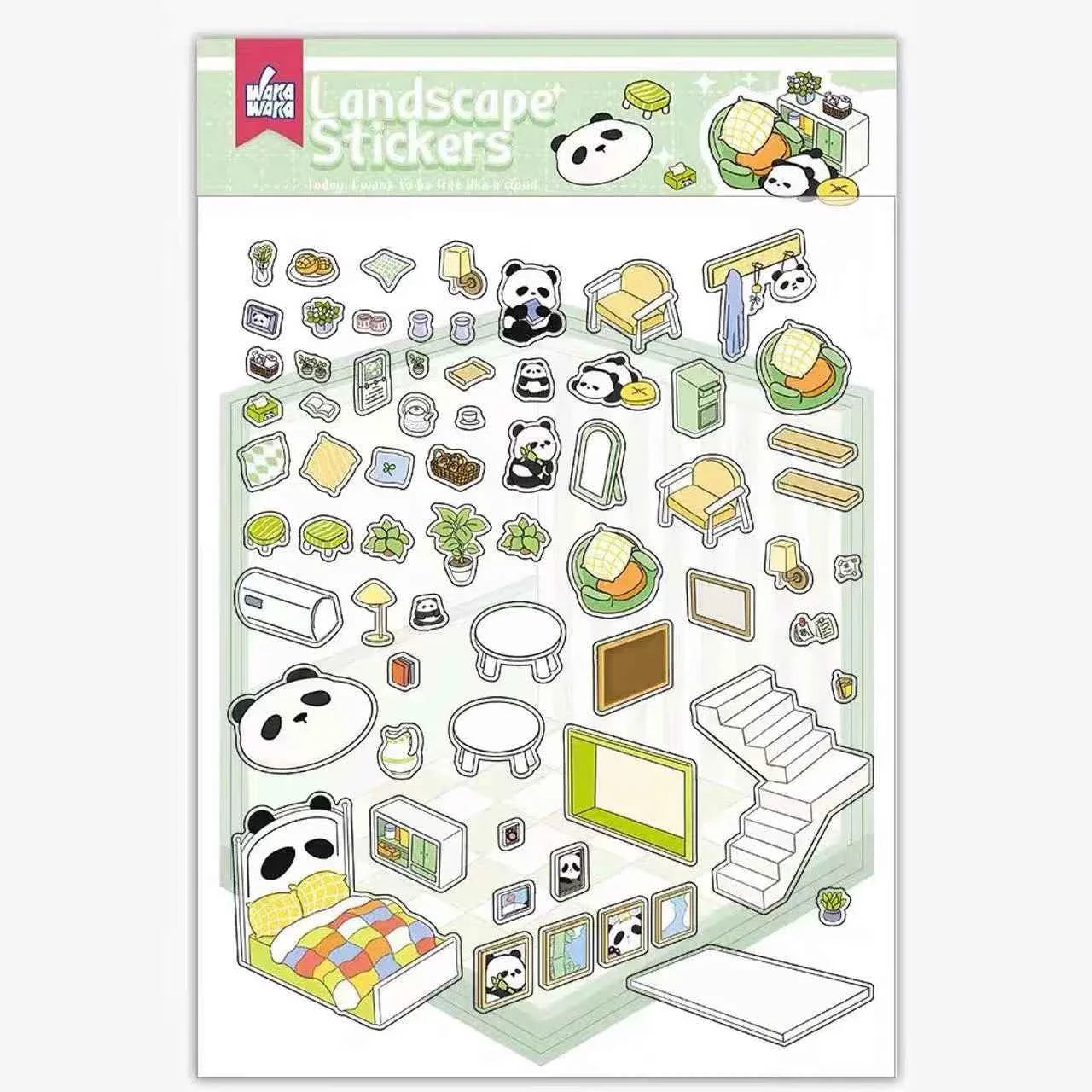 Samoyed's Day 3D Isometric Room Stickers - 6 Theme Sets: Samoyed Grocery Store | Samoyed Library | Samoyed Buffet | Samoyed Bakery Shop | Samoyed Bathroom | Panda Room