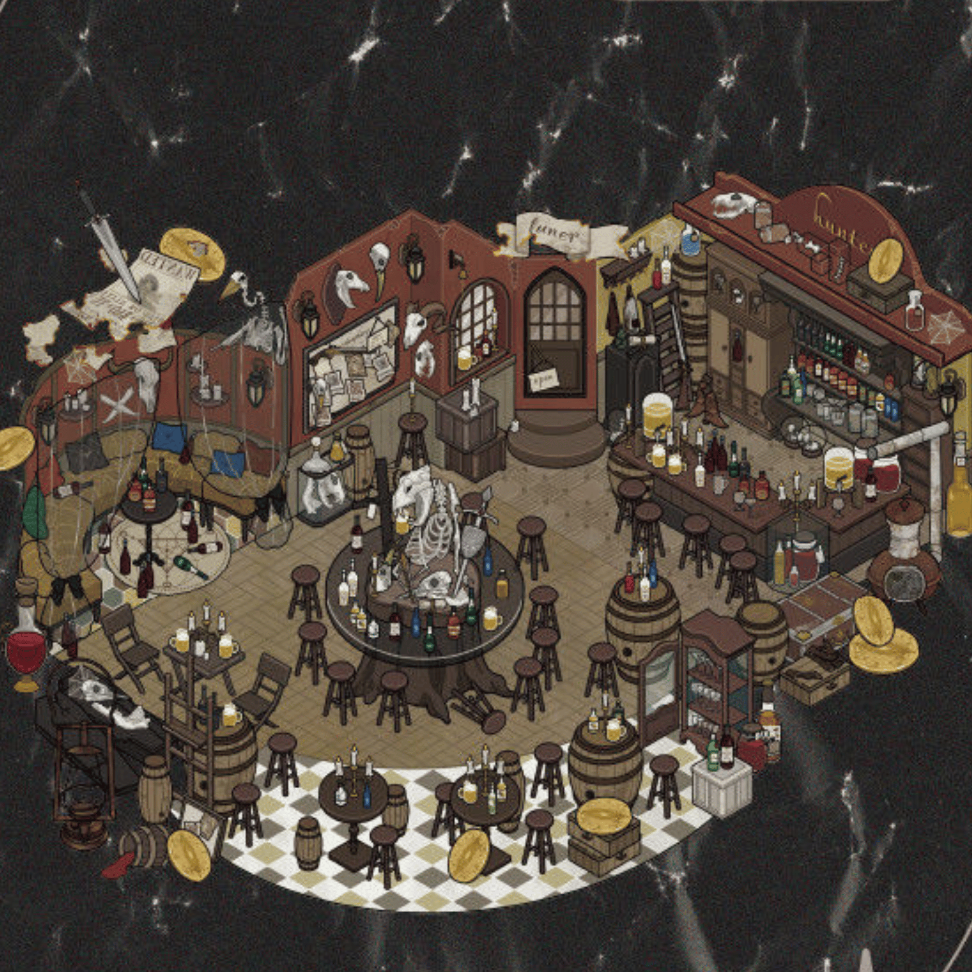 Dark Adventure Series 3D Scene Sticker 4 Theme Sets: Ghost Castle | Skeleton Cathedral | Bounty Tavern | Blood Dungeon