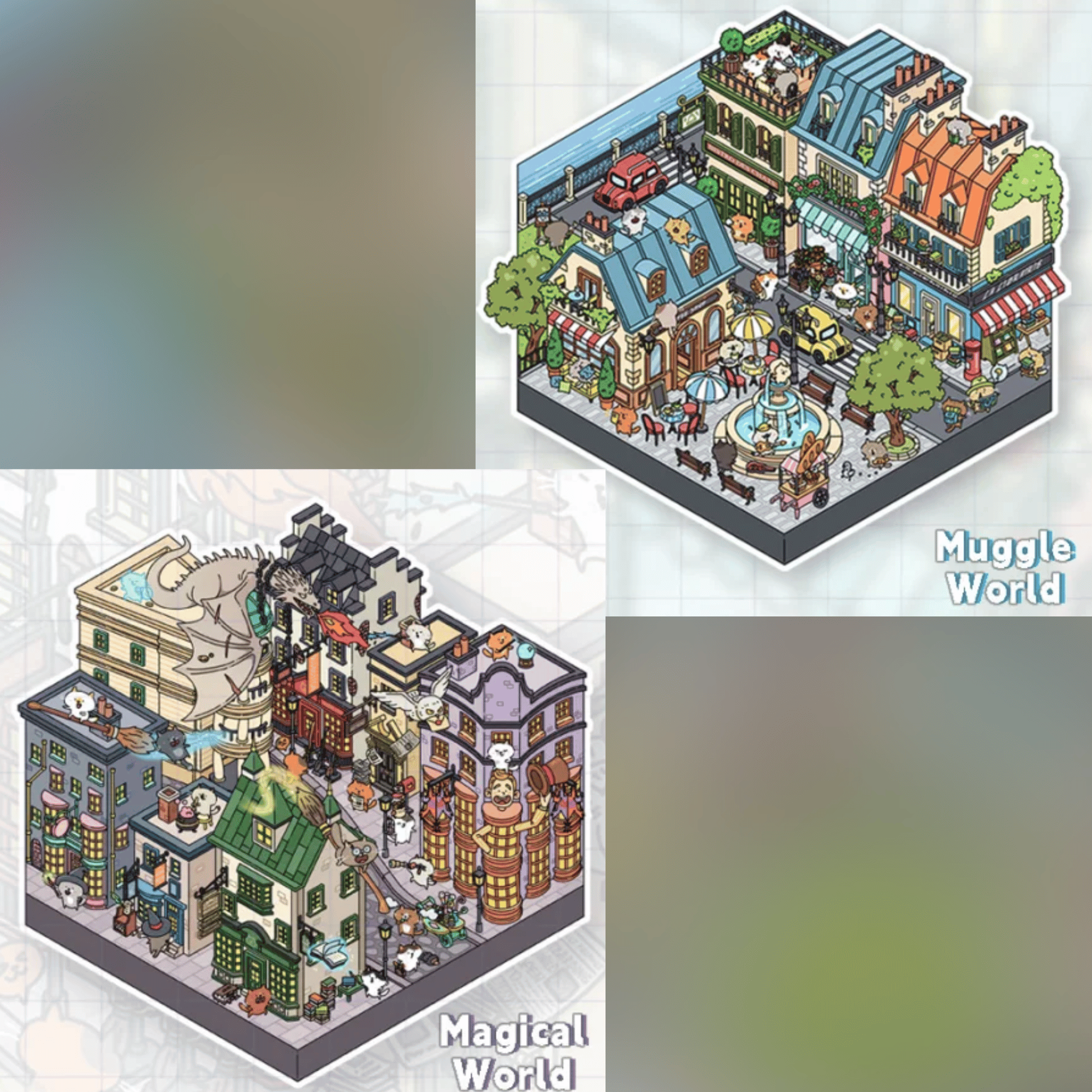 Harry Cat & Henry Cat 3D Scene Sticker 2 Theme Sets: Harry Cat and the Magic Town | Henry Cat and the Champs-Elysées