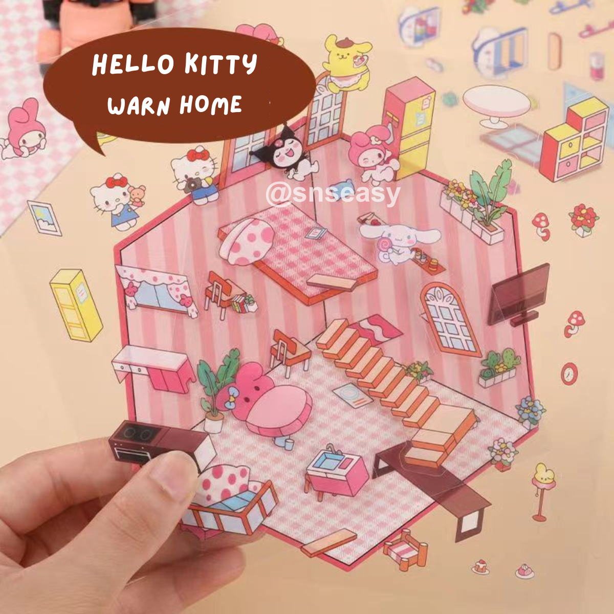 Hello Kitty 3D Isometric Room Stickers - 4 Theme Sets: Hello Kitty Coffee Shop | Hello Kitty Cake Shop | Hello Kitty Bathhouse | Hello Kitty Warm Home