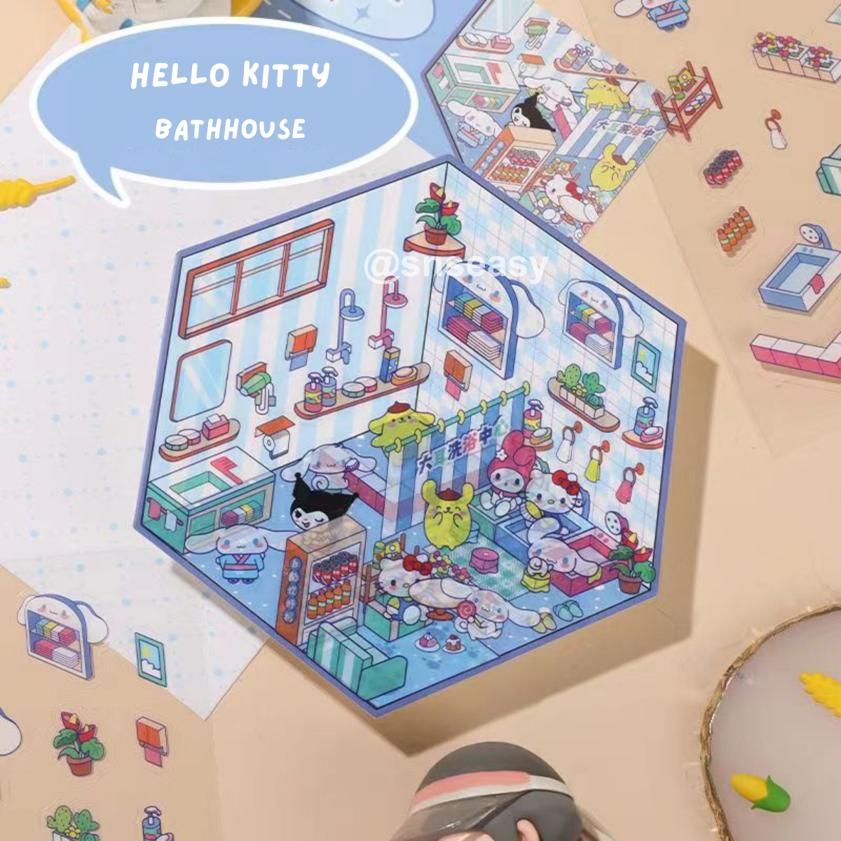 Hello Kitty 3D Isometric Room Stickers - 4 Theme Sets: Hello Kitty Coffee Shop | Hello Kitty Cake Shop | Hello Kitty Bathhouse | Hello Kitty Warm Home