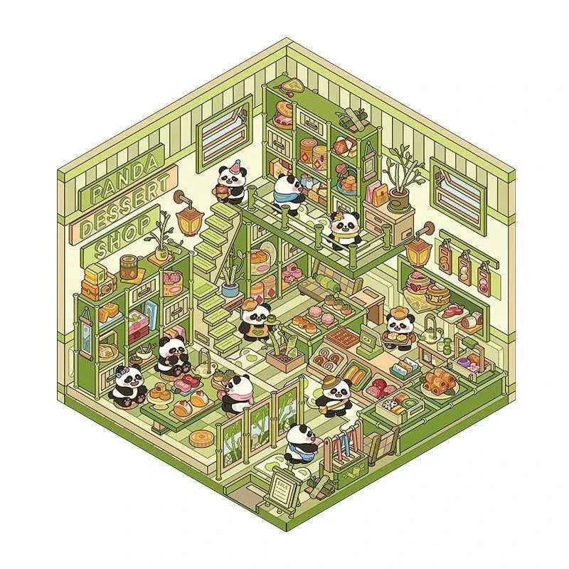 Christmas Limited 3D Isometric Room Stickers - 4 Theme Sets: Christmas Family Party | Christmas Gift Shop | Panda Dessert Shop | Chick Burger Shop