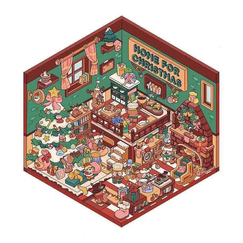 Christmas Limited 3D Isometric Room Stickers - 4 Theme Sets: Christmas Family Party | Christmas Gift Shop | Panda Dessert Shop | Chick Burger Shop