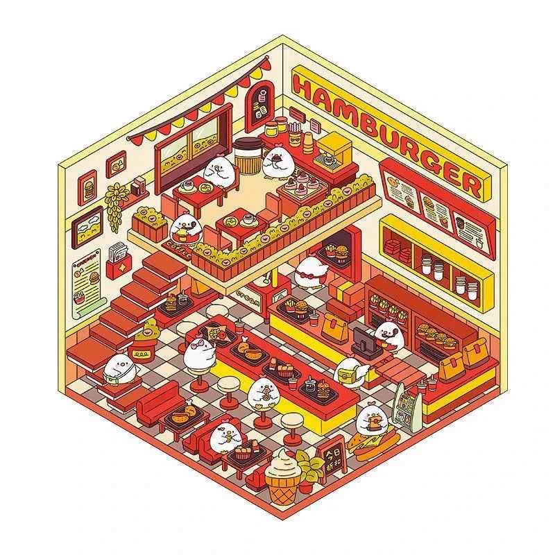Christmas Limited 3D Isometric Room Stickers - 4 Theme Sets: Christmas Family Party | Christmas Gift Shop | Panda Dessert Shop | Chick Burger Shop