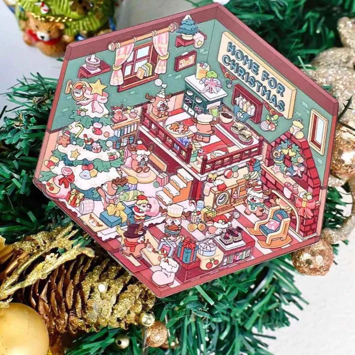 Christmas Limited 3D Isometric Room Stickers - 4 Theme Sets: Christmas Family Party | Christmas Gift Shop | Panda Dessert Shop | Chick Burger Shop