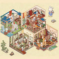 Chinese Ancient House 3D Isometric Room Stickers - 4 Theme Sets: Ancient Music Hall | Go Game Pavilion | Leisure Hall | Courtyard Garden