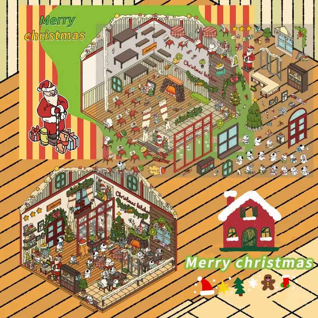 Christmas Joy Themed Restaurant 3D Isometric Room Stickers Scene - Limited Edition